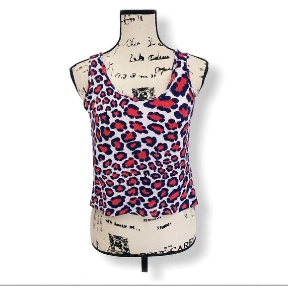 Forever 21 Tops - Forever 21 Red & Navy Leopard Print Sleeveless Crop Top - Size M